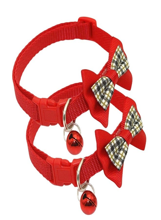 PET FUN Nylon Adjustable Cat & Dog Necklace Collar with Stylish Kitty Bow Tie & Bell | Soft, Durable & Safe Kitten & Puppies Collar with Secure Buckle & Leash Attachment Set (10mm) (Pack of 2) - Image 1